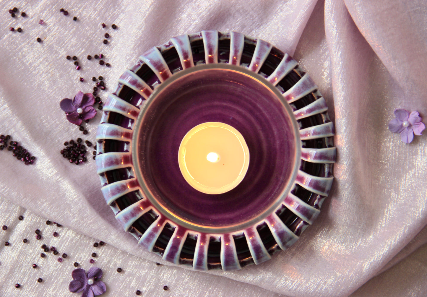 Halo Tabletop Tealight Holder with Glass | Mulberry