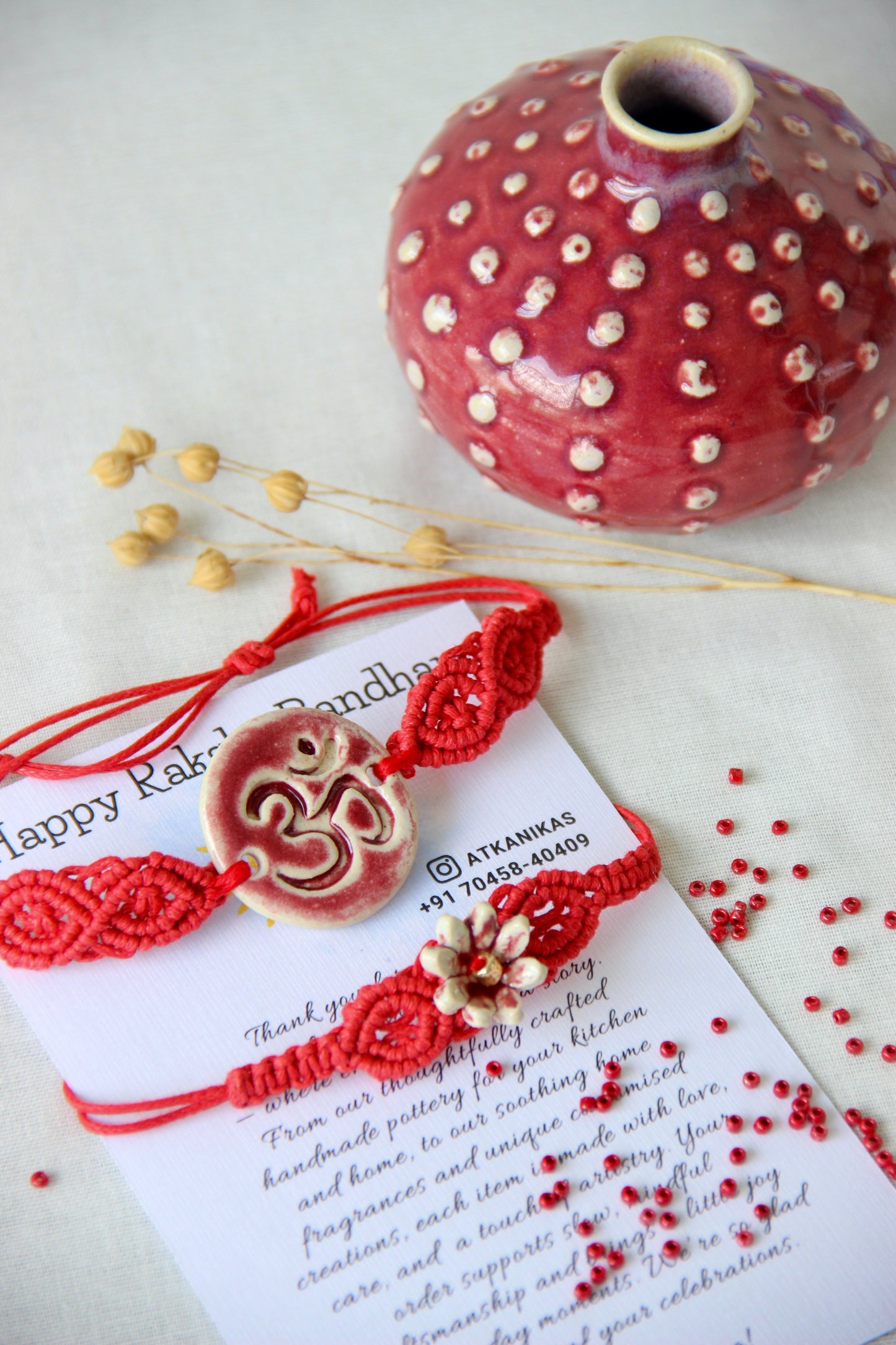 Blessing & Bloom Rakhi Set | Crimson Clay