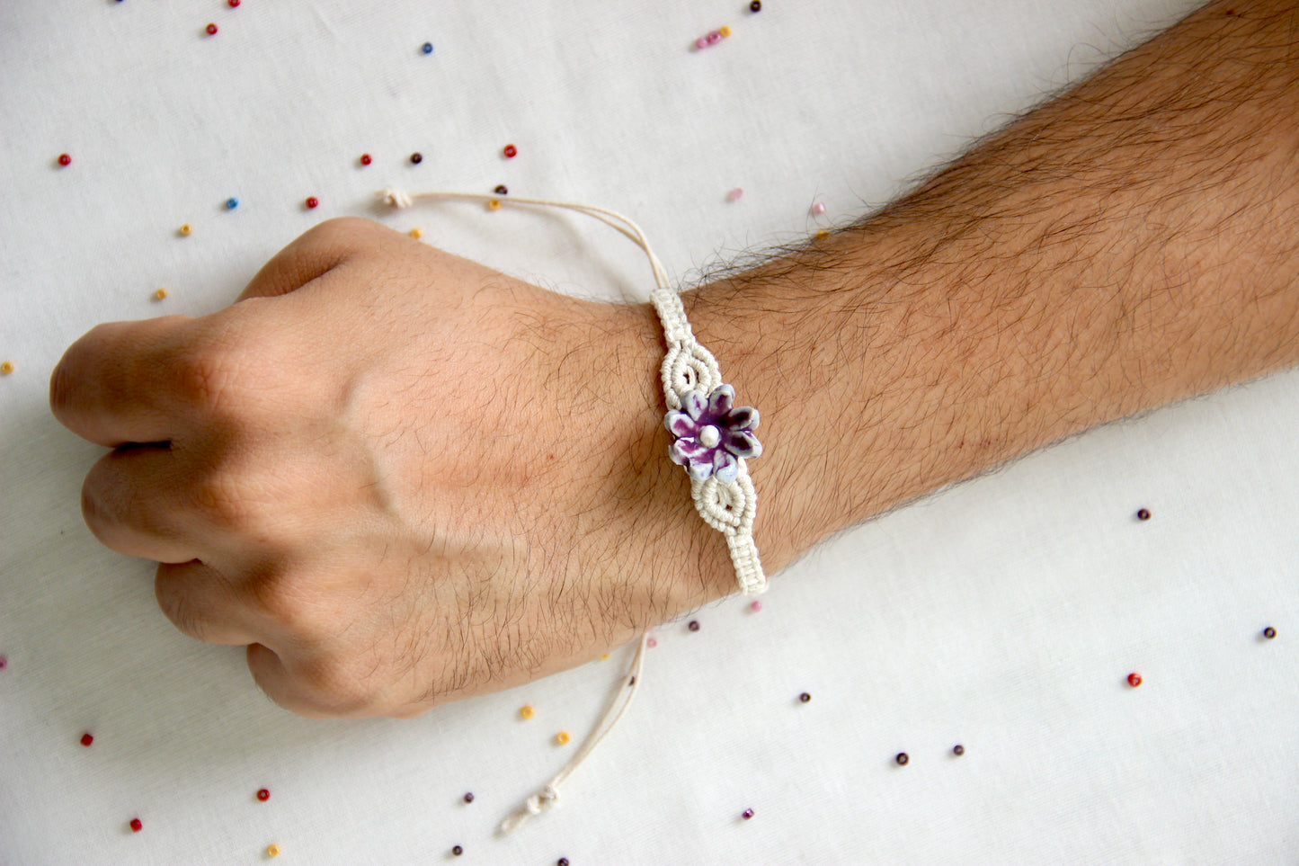 Bloom Charm Woven Bracelet Single Rakhi | Orchid Pearl