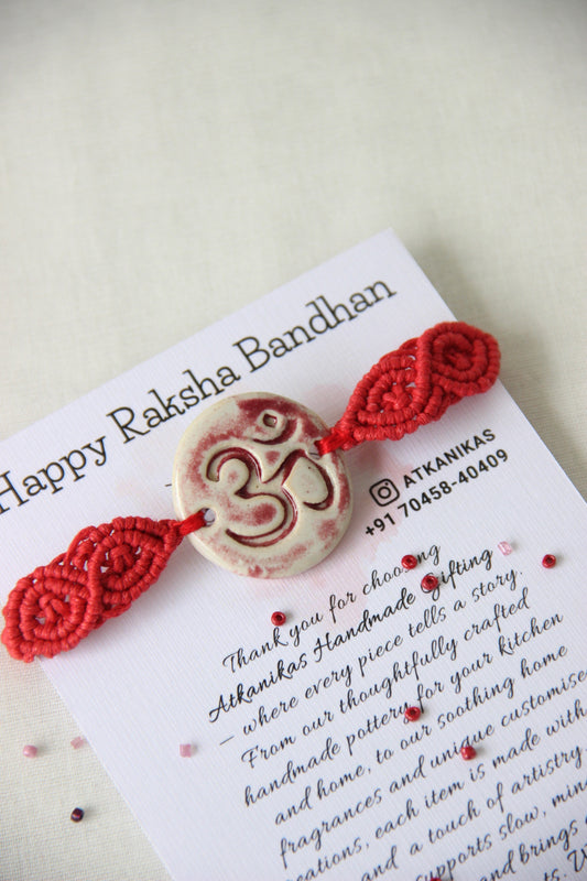 Om Charm Woven Bracelet Single Rakhi | Red