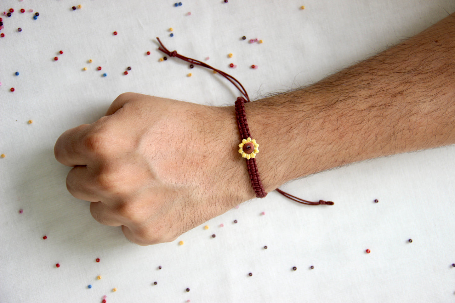 Minimalist Sunflower Charm Single Rakhi | Brown