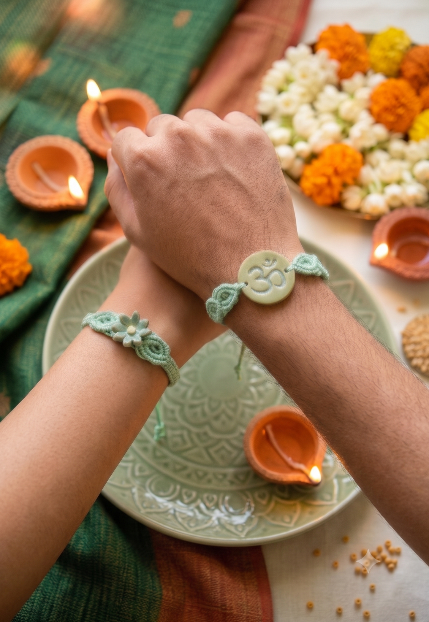 Blessing & Bloom Set - Couple Rakhi for Bhaiya & Bhabhi | Mint Meadow