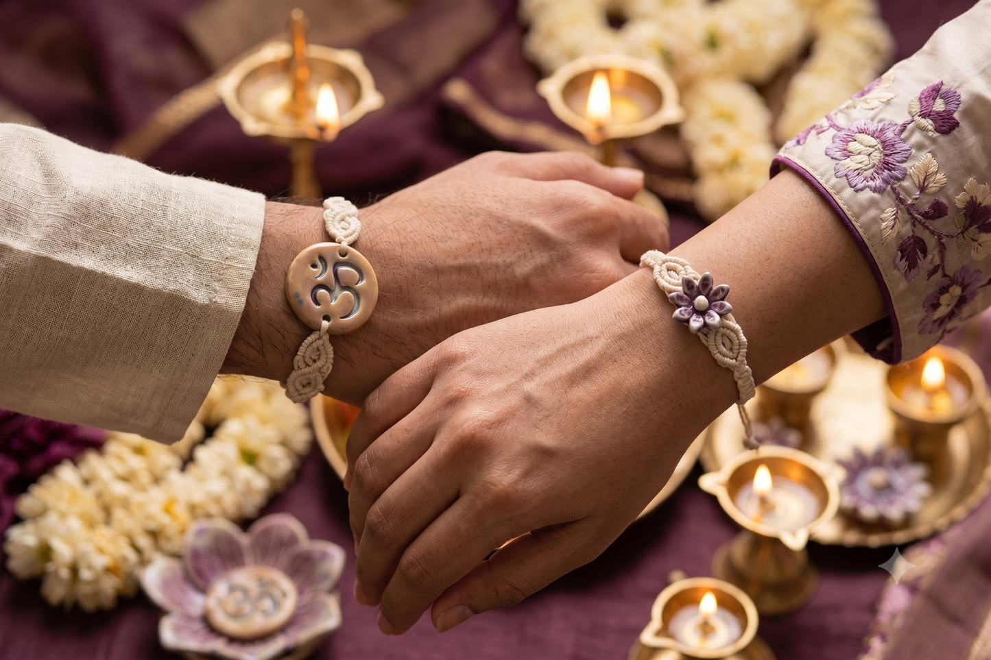 Blessing & Bloom Set - Couple Rakhi for Bhaiya & Bhabhi | Orchid Pearl