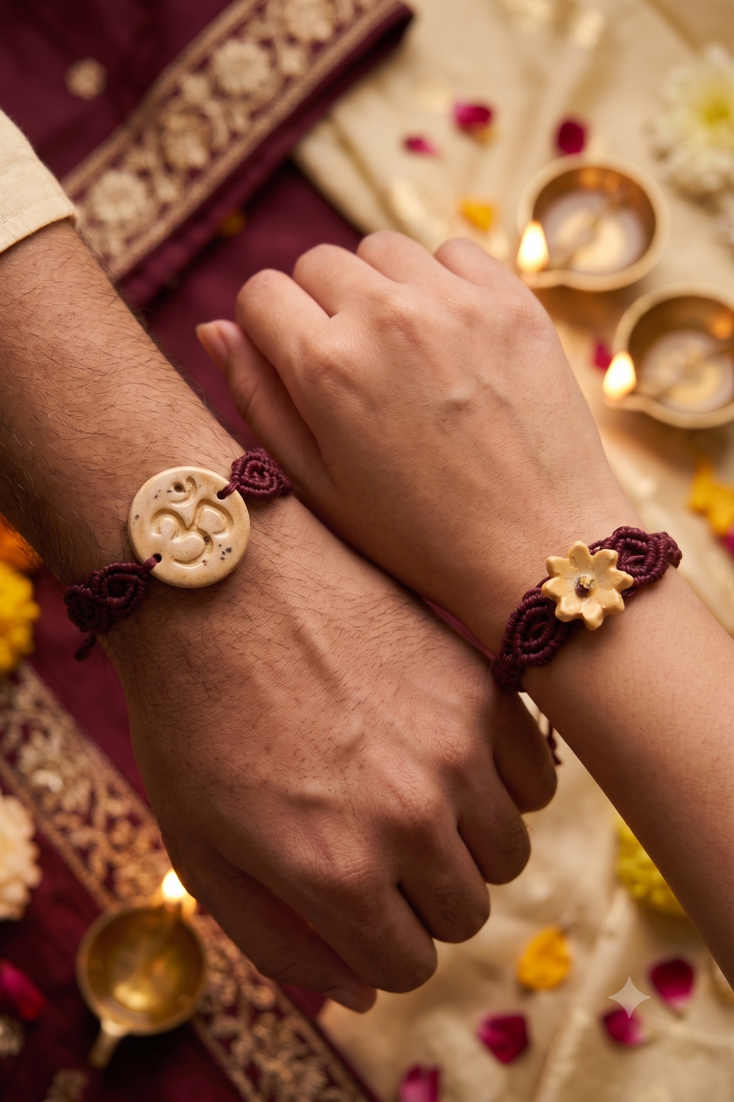 Blessing & Bloom Set - Couple Rakhi for Bhaiya & Bhabhi | Honey Oat