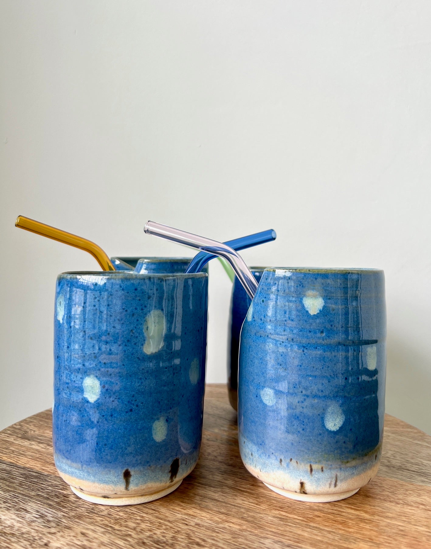 Drippy Tumbler with the Glass straw | Blue dotted