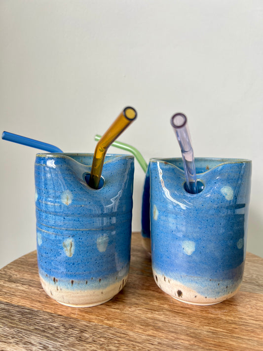 Drippy Tumbler with the Glass straw | Blue dotted