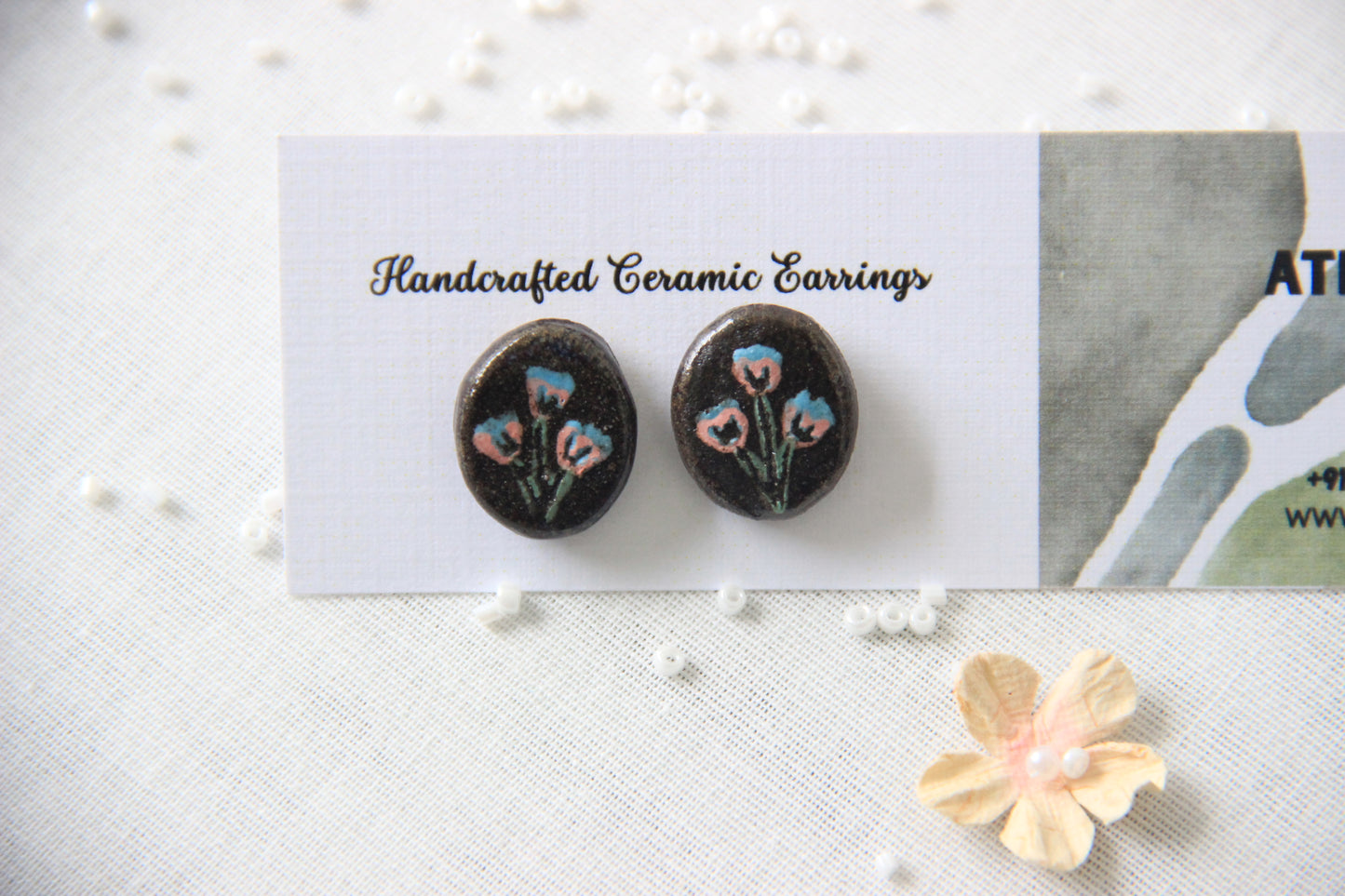 18k Gold Plated Stainless Steel Handmade Ceramic Studs Oval | Bluebell Bloom