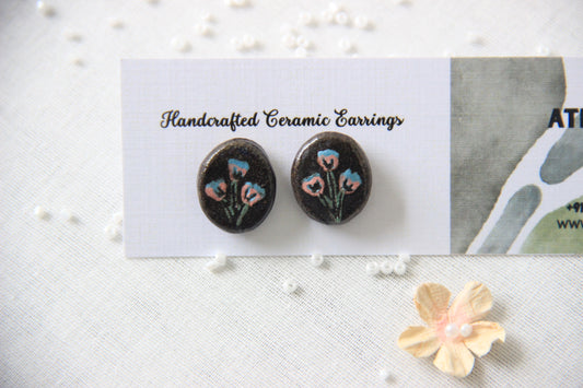 18k Gold Plated Stainless Steel Handmade Ceramic Studs Oval | Bluebell Bloom