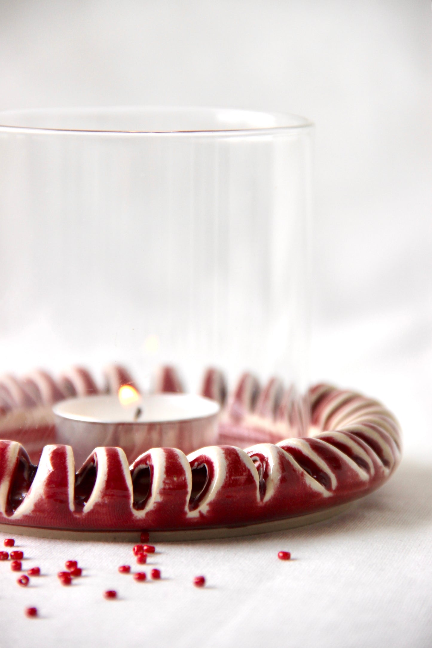 Halo Tabletop Tealight Holder with Glass | Crimson