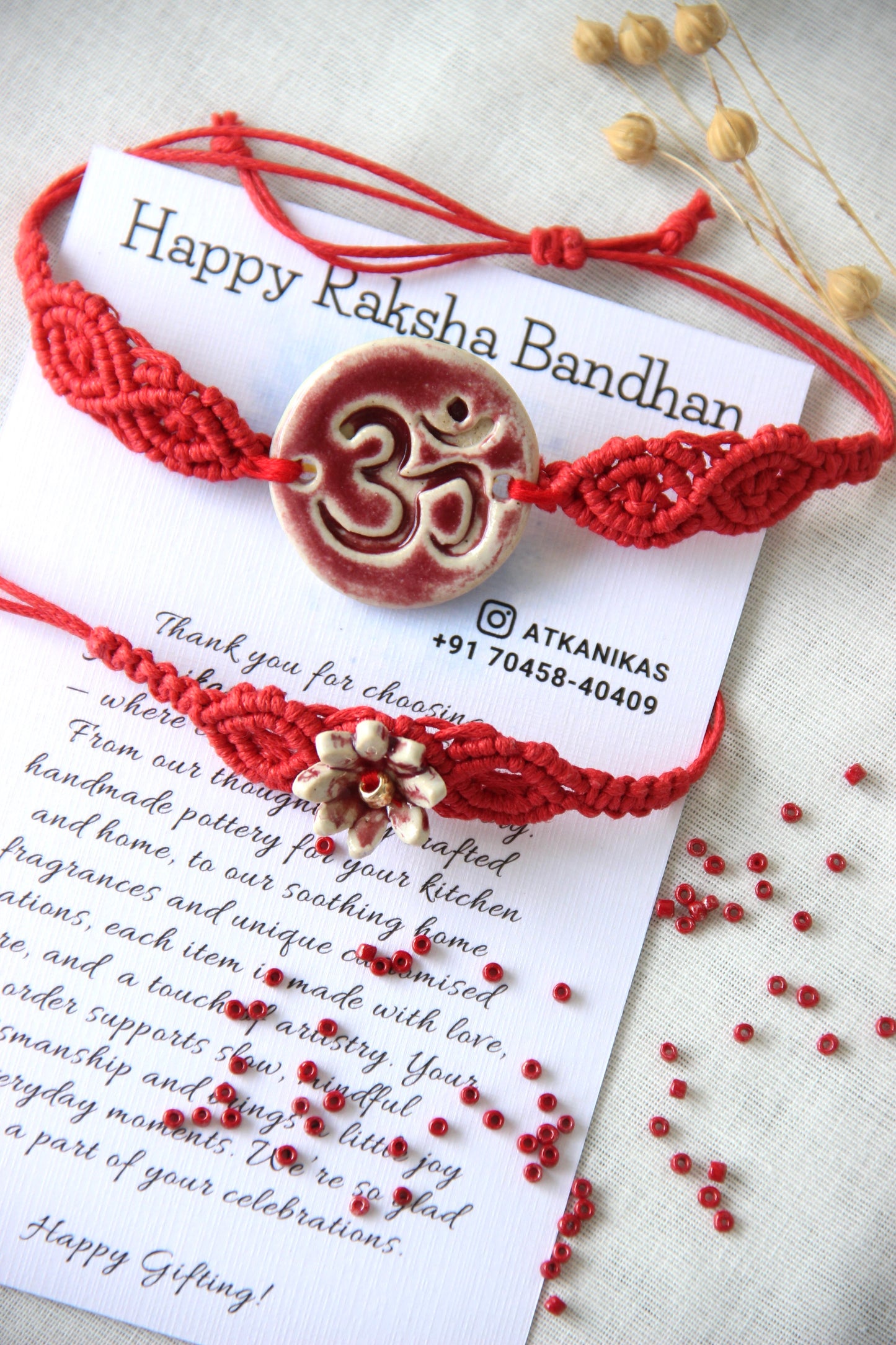 Blessing & Bloom Set - Couple Rakhi for Bhaiya & Bhabhi | Crimson Clay