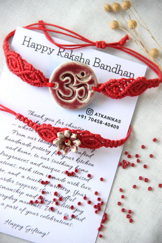 Blessing & Bloom Set - Couple Rakhi for Bhaiya & Bhabhi | Crimson Clay