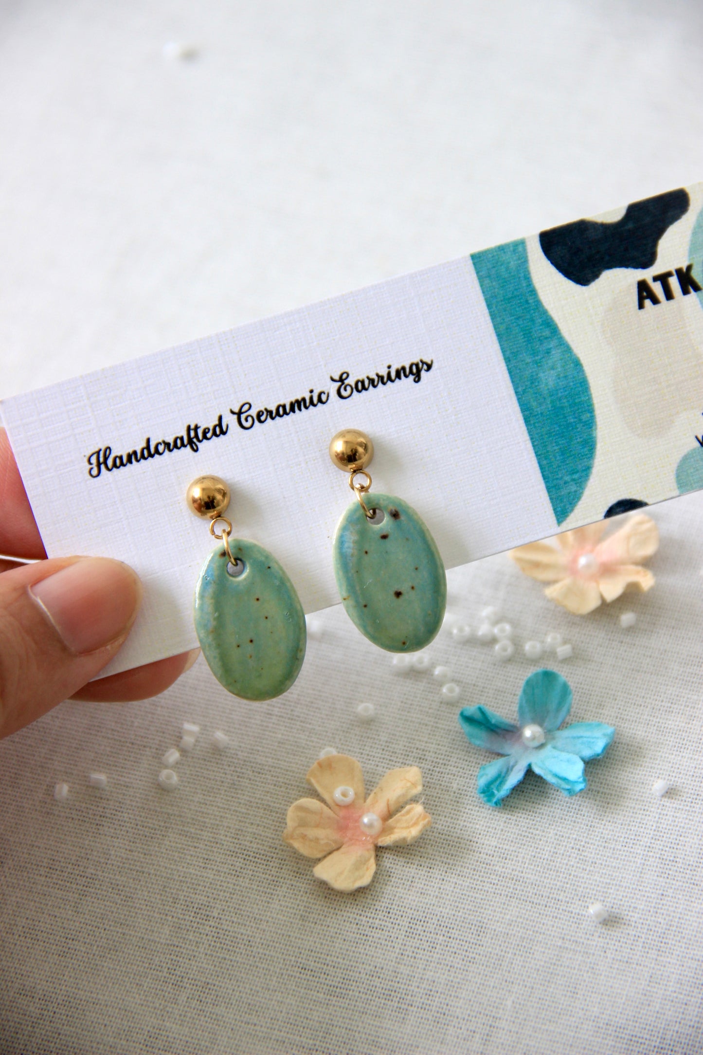 18k Gold Plated Handmade Ceramic Earrings | Celadon Breeze