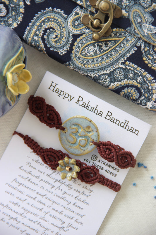 Blessing & Bloom Set - Couple Rakhi for Bhaiya & Bhabhi | Misty Blue