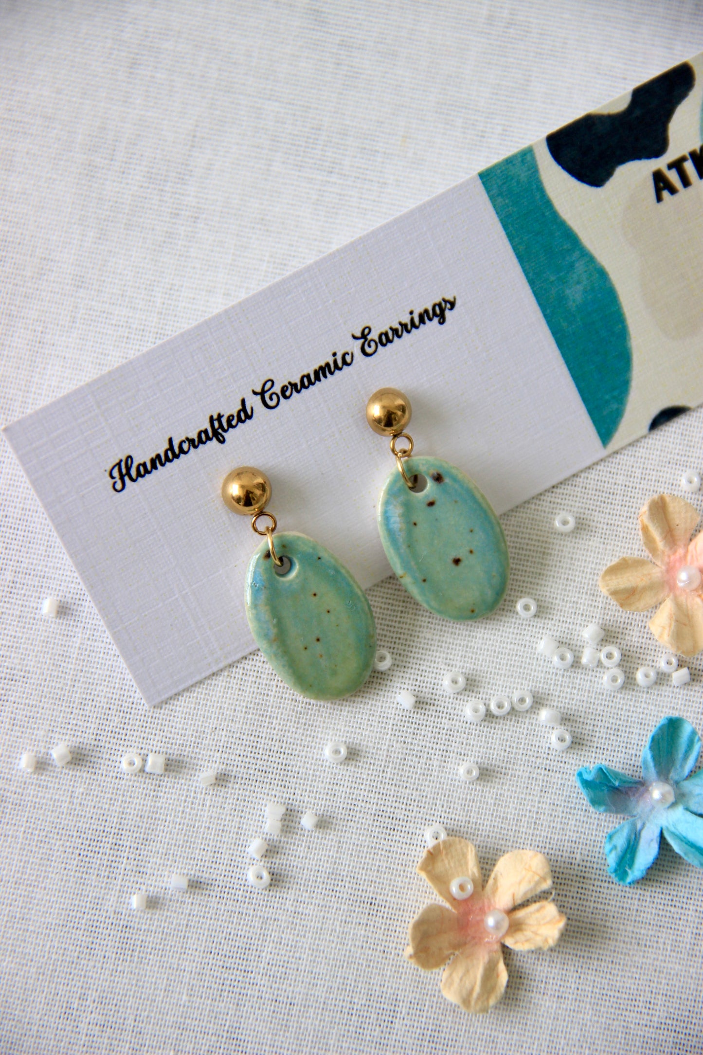 18k Gold Plated Handmade Ceramic Earrings | Celadon Breeze