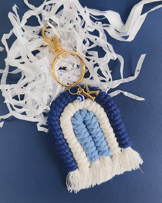 Personalized Macrame Rainbow Keyring | Blue