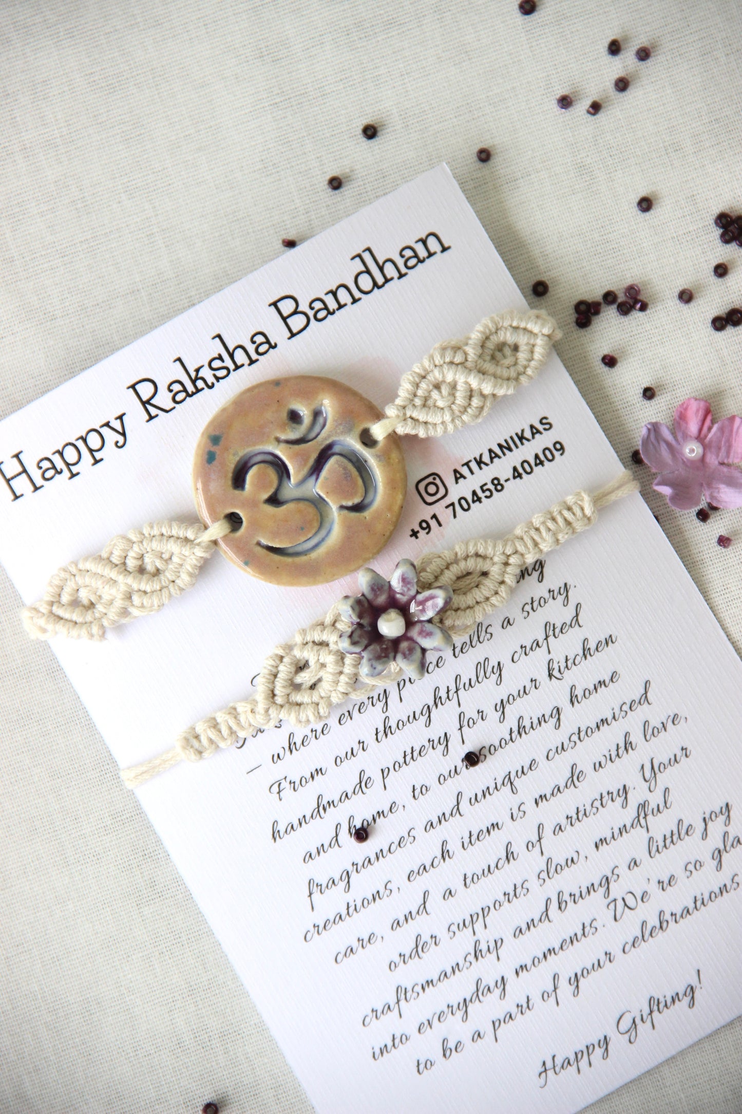 Blessing & Bloom Set - Couple Rakhi for Bhaiya & Bhabhi | Orchid Pearl