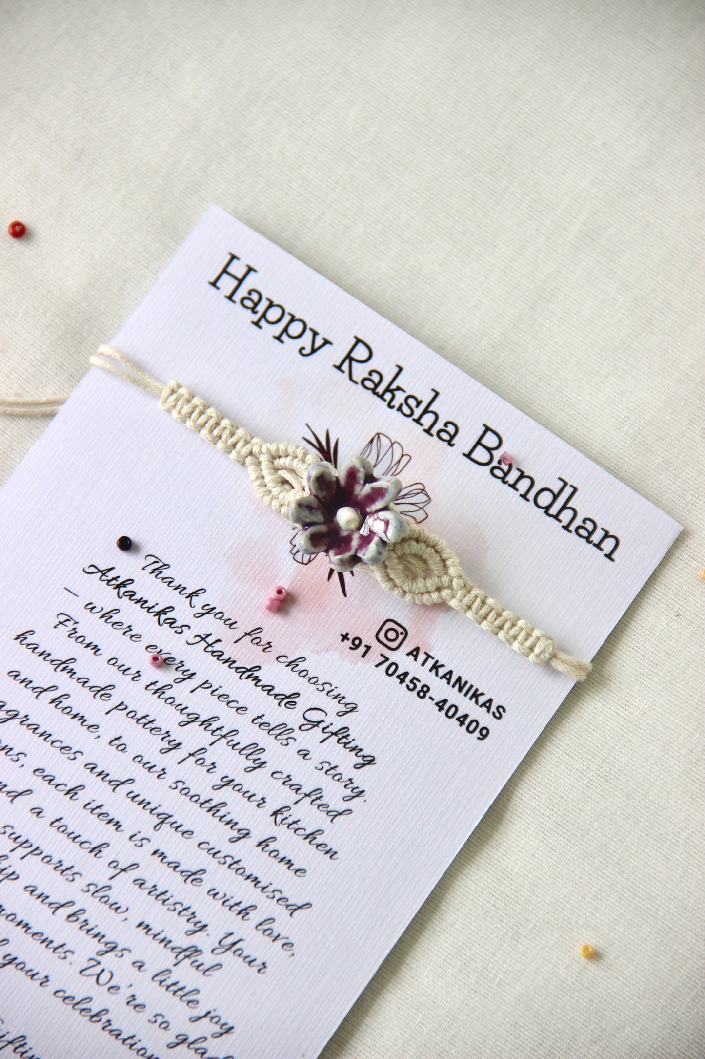 Bloom Charm Woven Bracelet Single Rakhi | Orchid Pearl