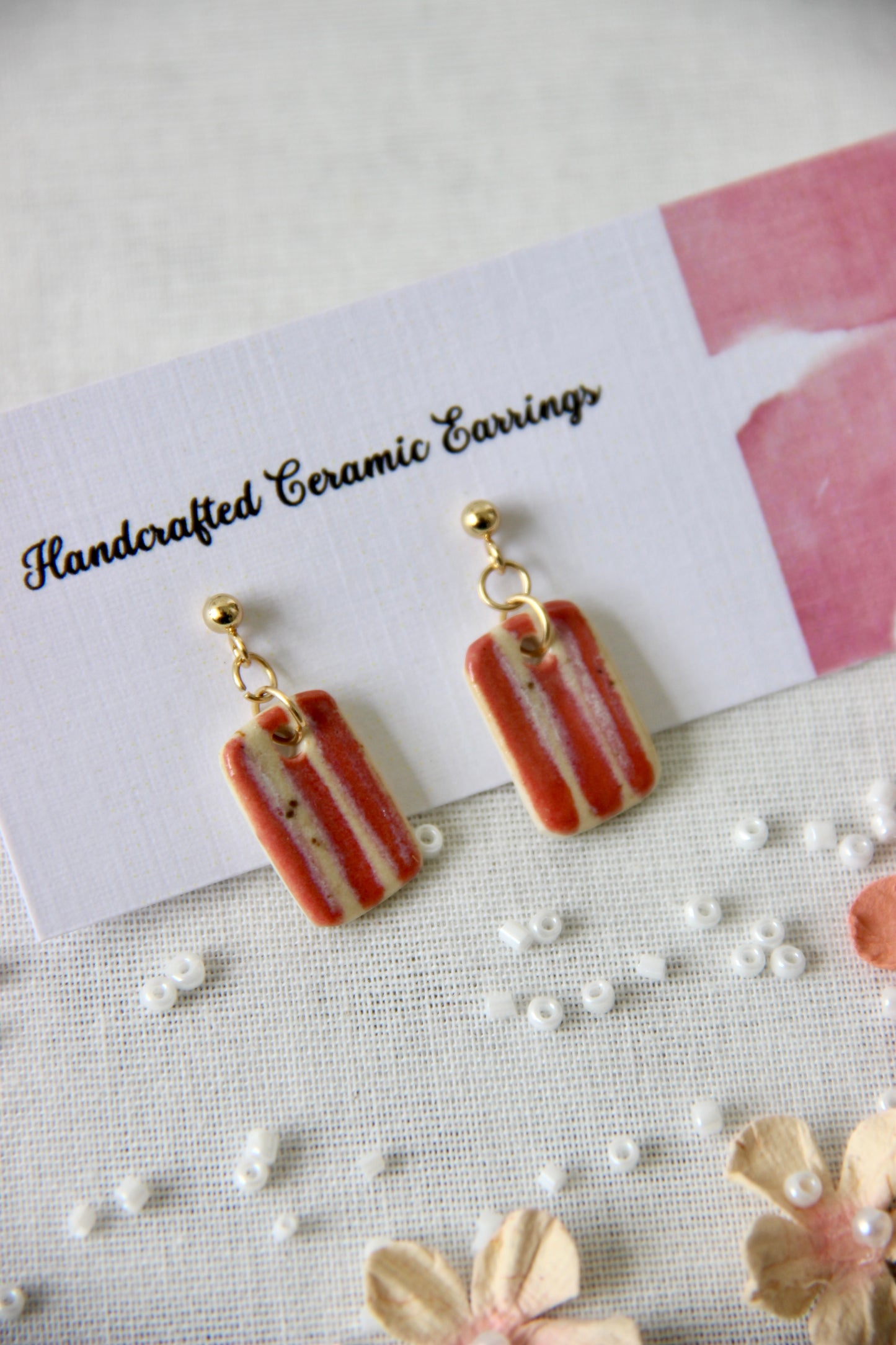 24k Gold Plated Handmade Ceramic Earrings | Strawberry Cream