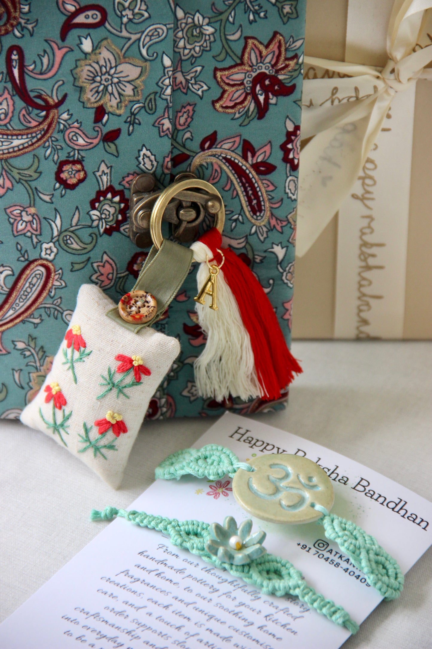 Hand-embroidered Keychain | Red Floral