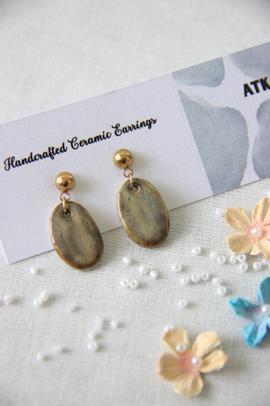 18k Gold Plated Handmade Ceramic Earrings | Moss Stone