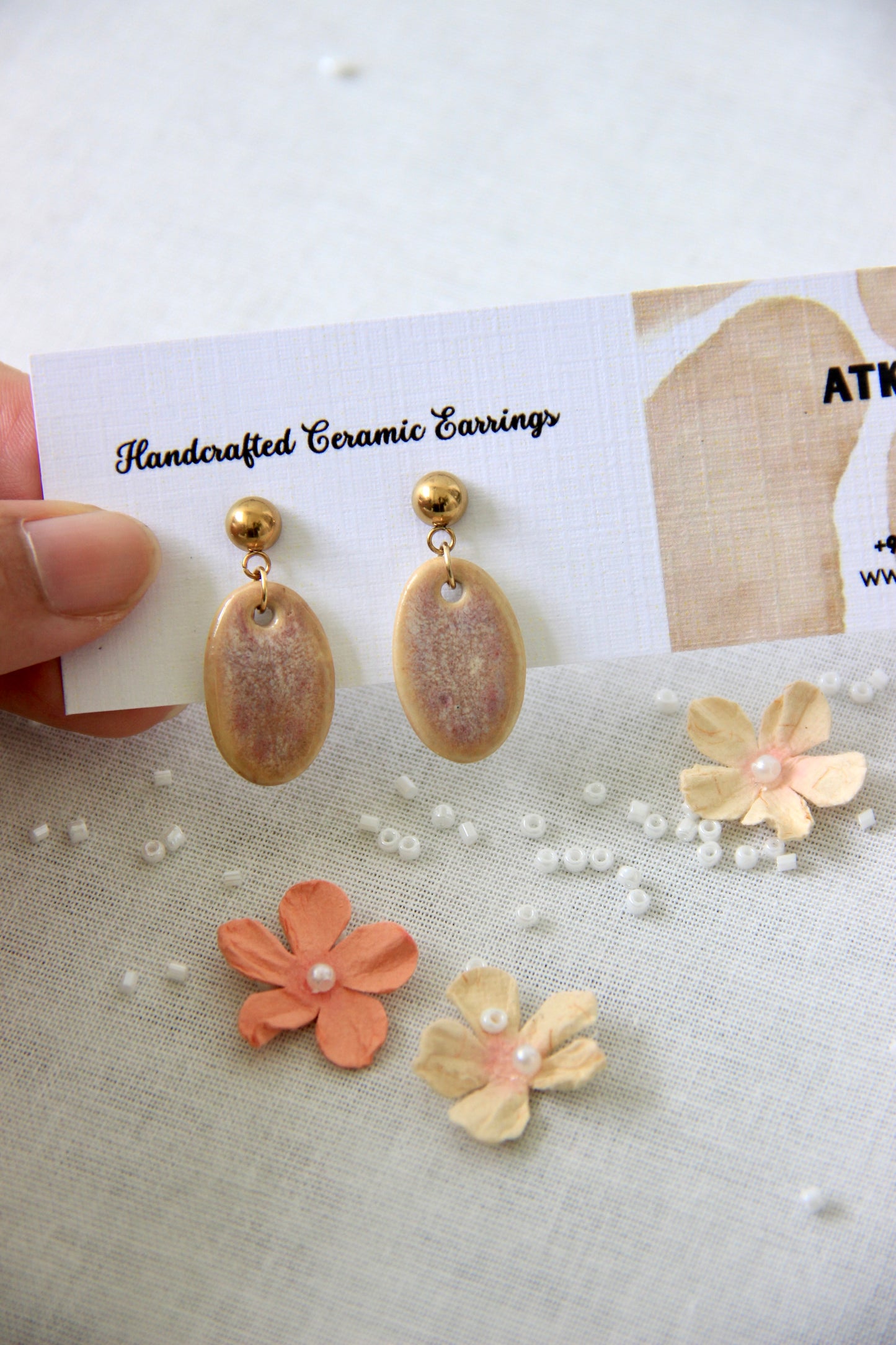 18k Gold Plated Handmade Ceramic Earrings | Blush Sand