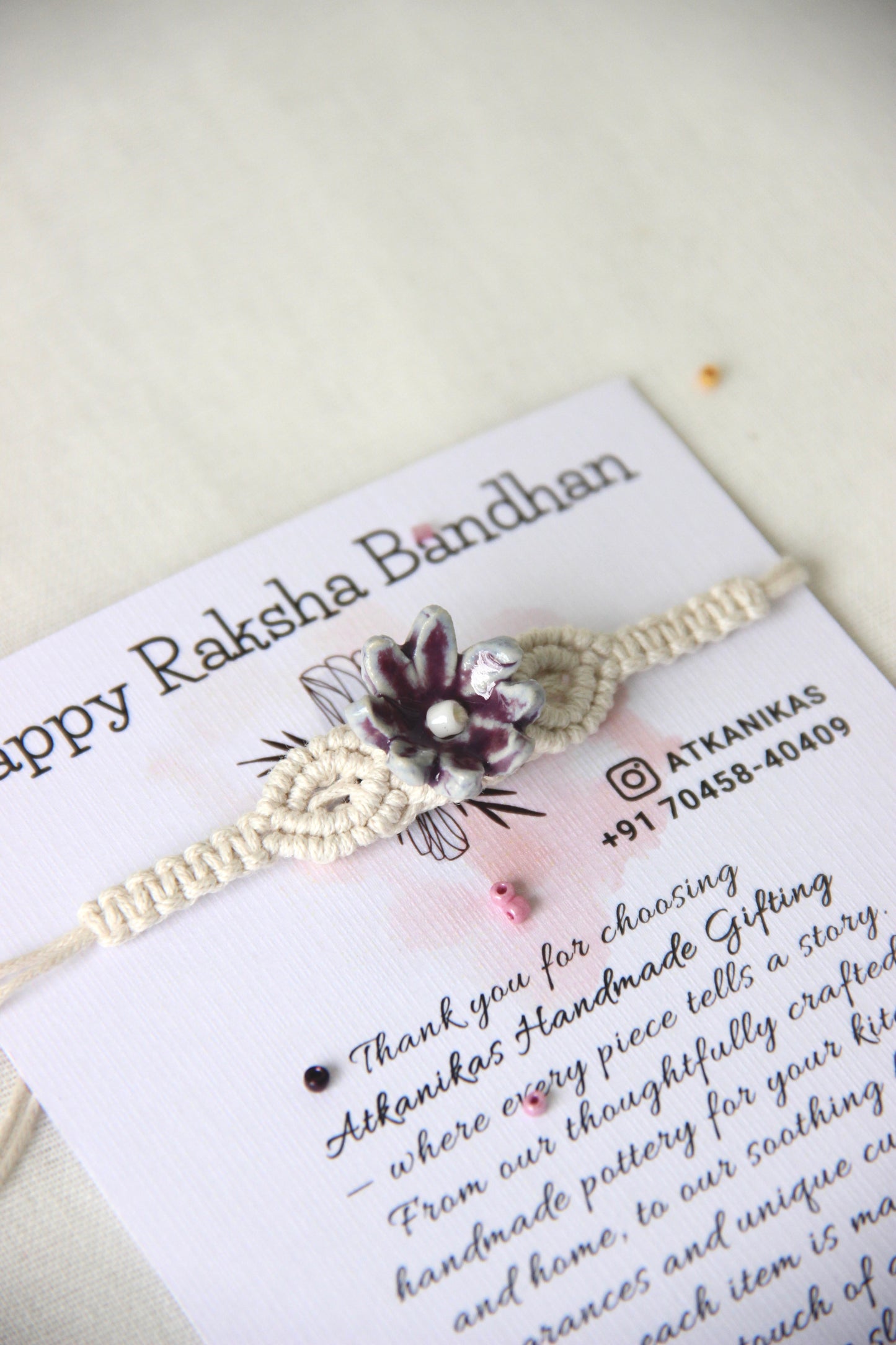 Bloom Charm Woven Bracelet Single Rakhi | Orchid Pearl