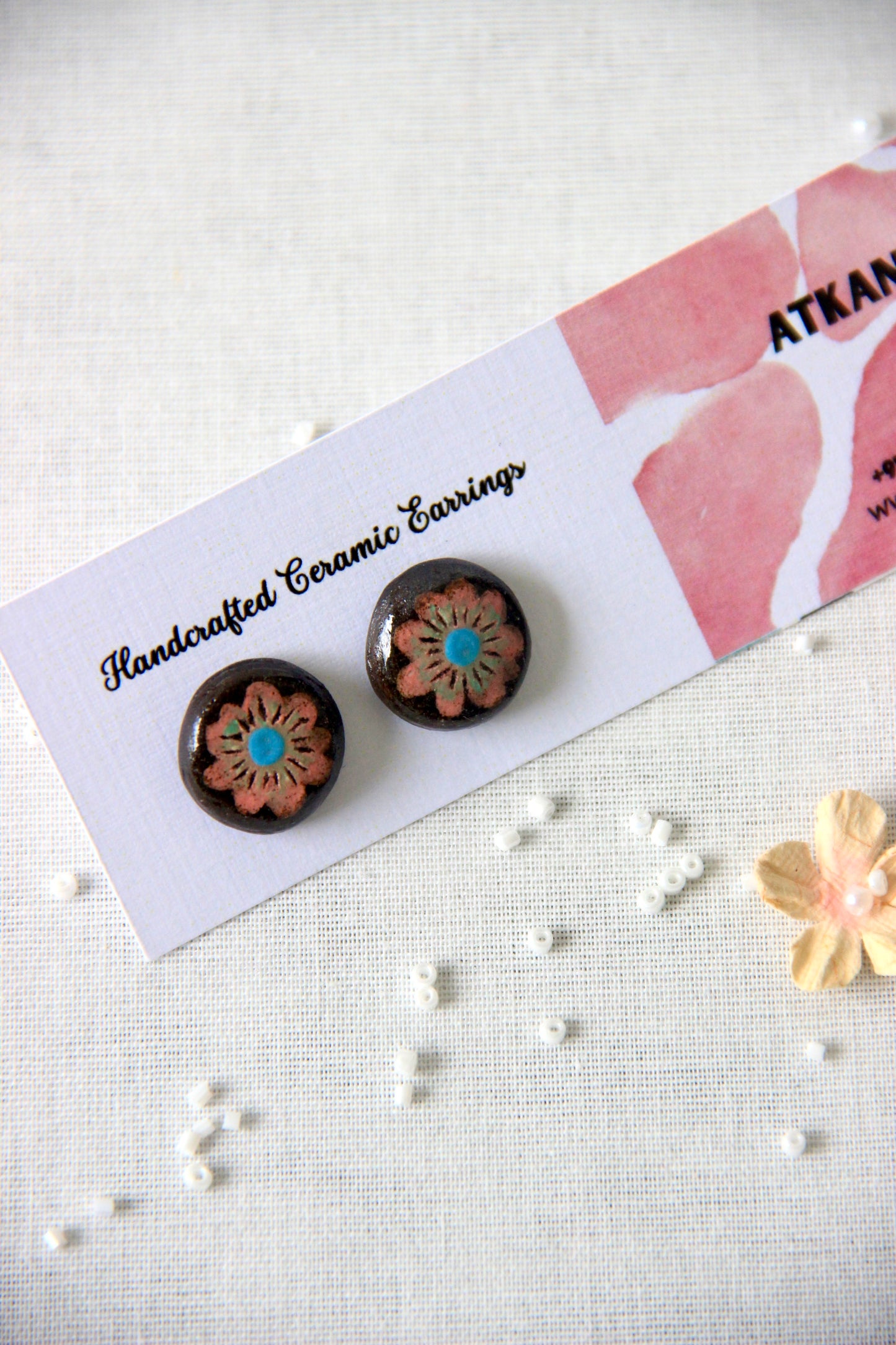 18k Gold Plated Stainless Steel Handmade Ceramic Studs Round | Petal Radiance