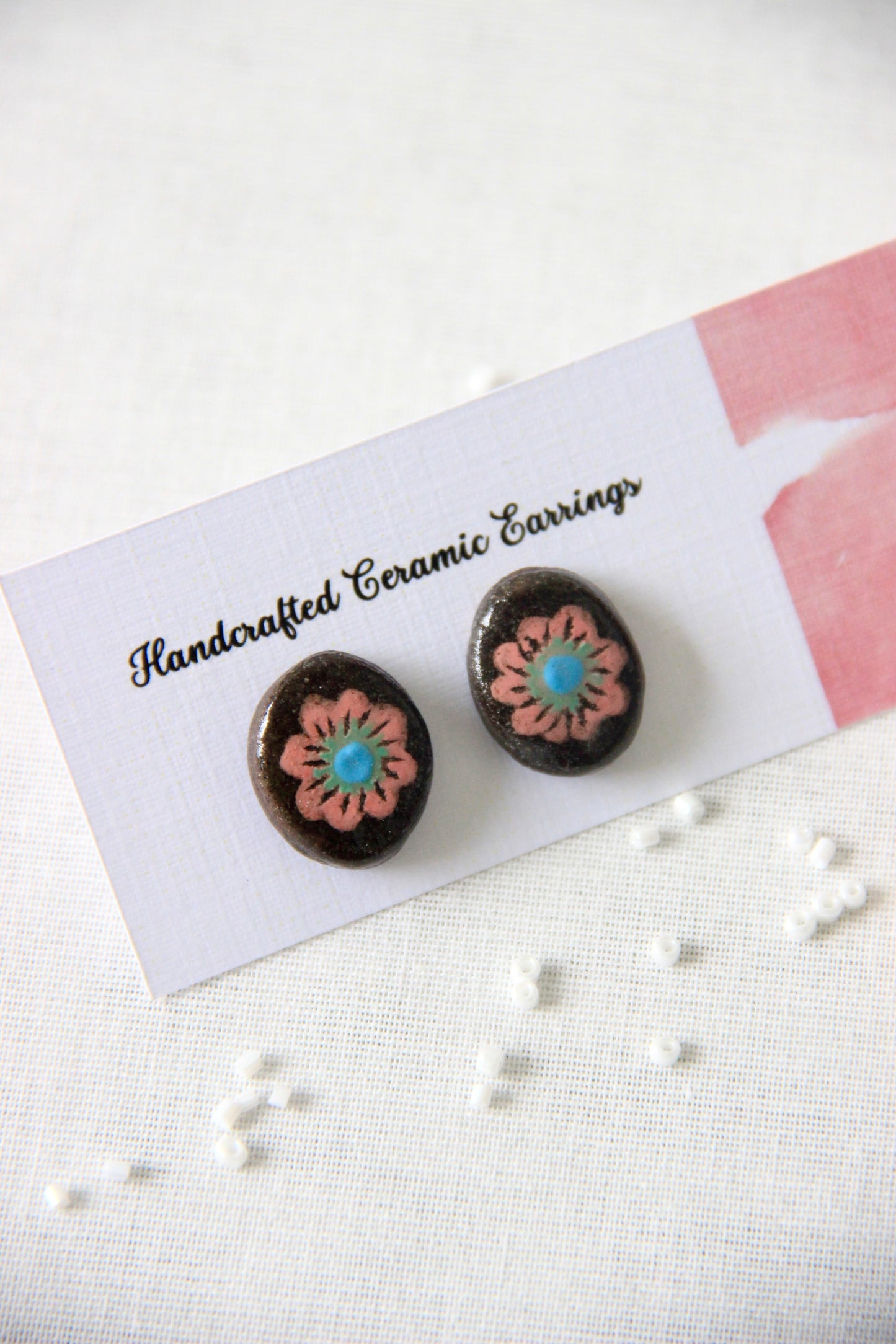 18k Gold Plated Stainless Steel Handmade Ceramic Studs Oval | Petal Radiance