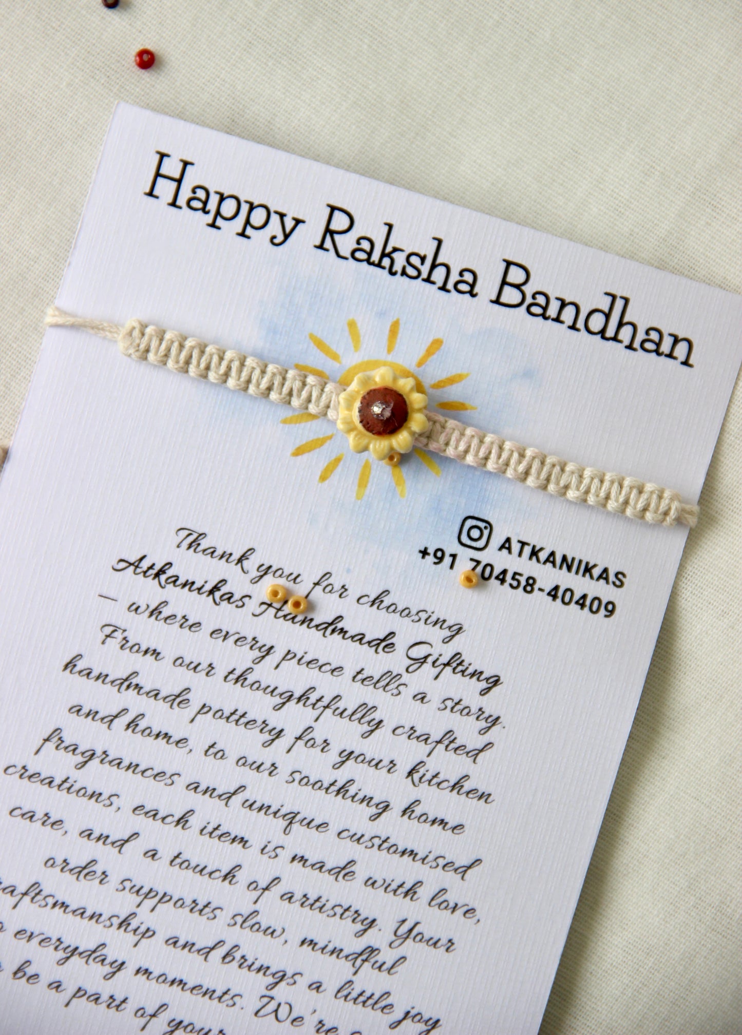 Minimalist Sunflower Charm Single Rakhi | White