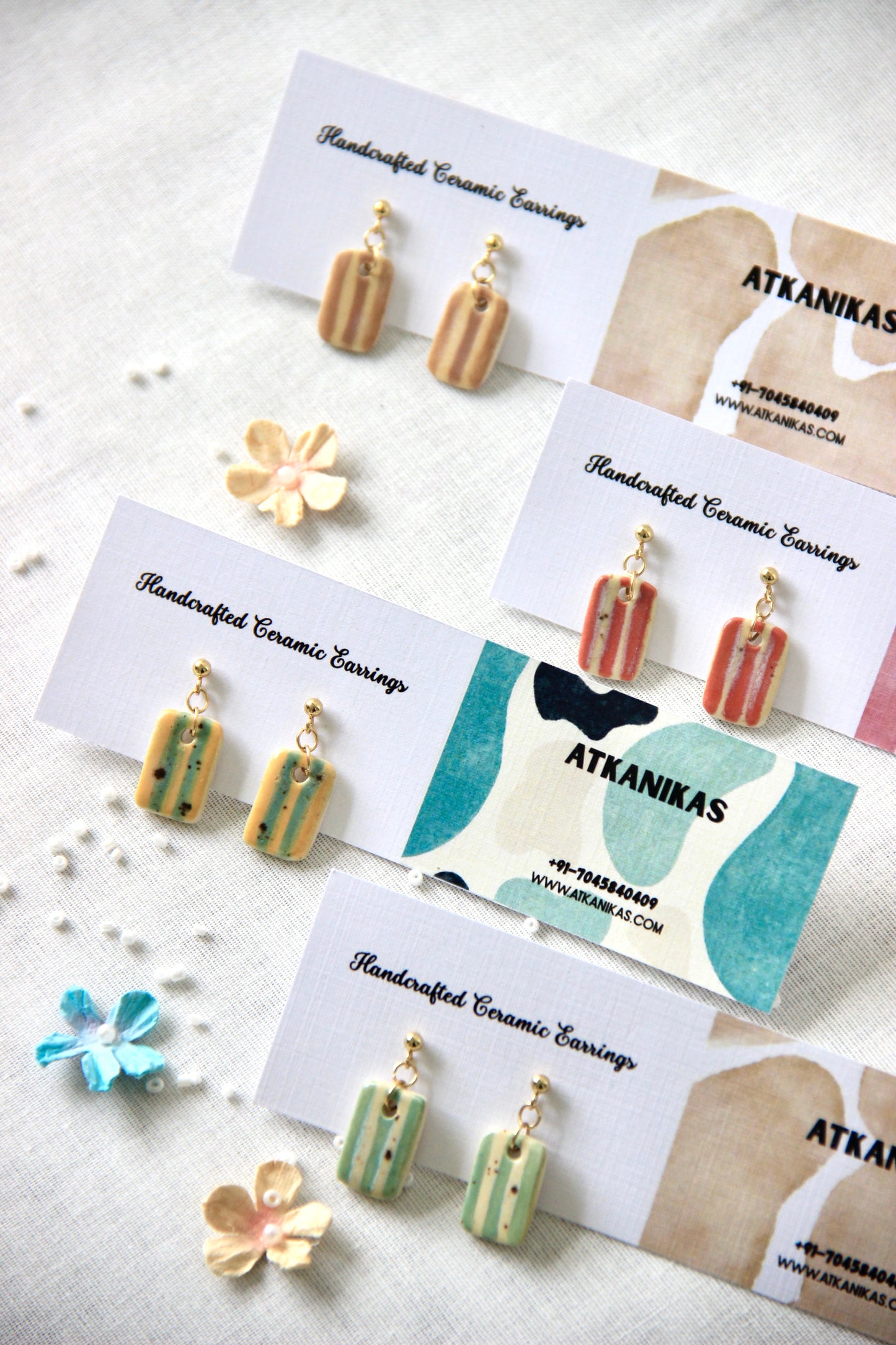 24k Gold Plated Handmade Ceramic Earrings | Matcha Stripe