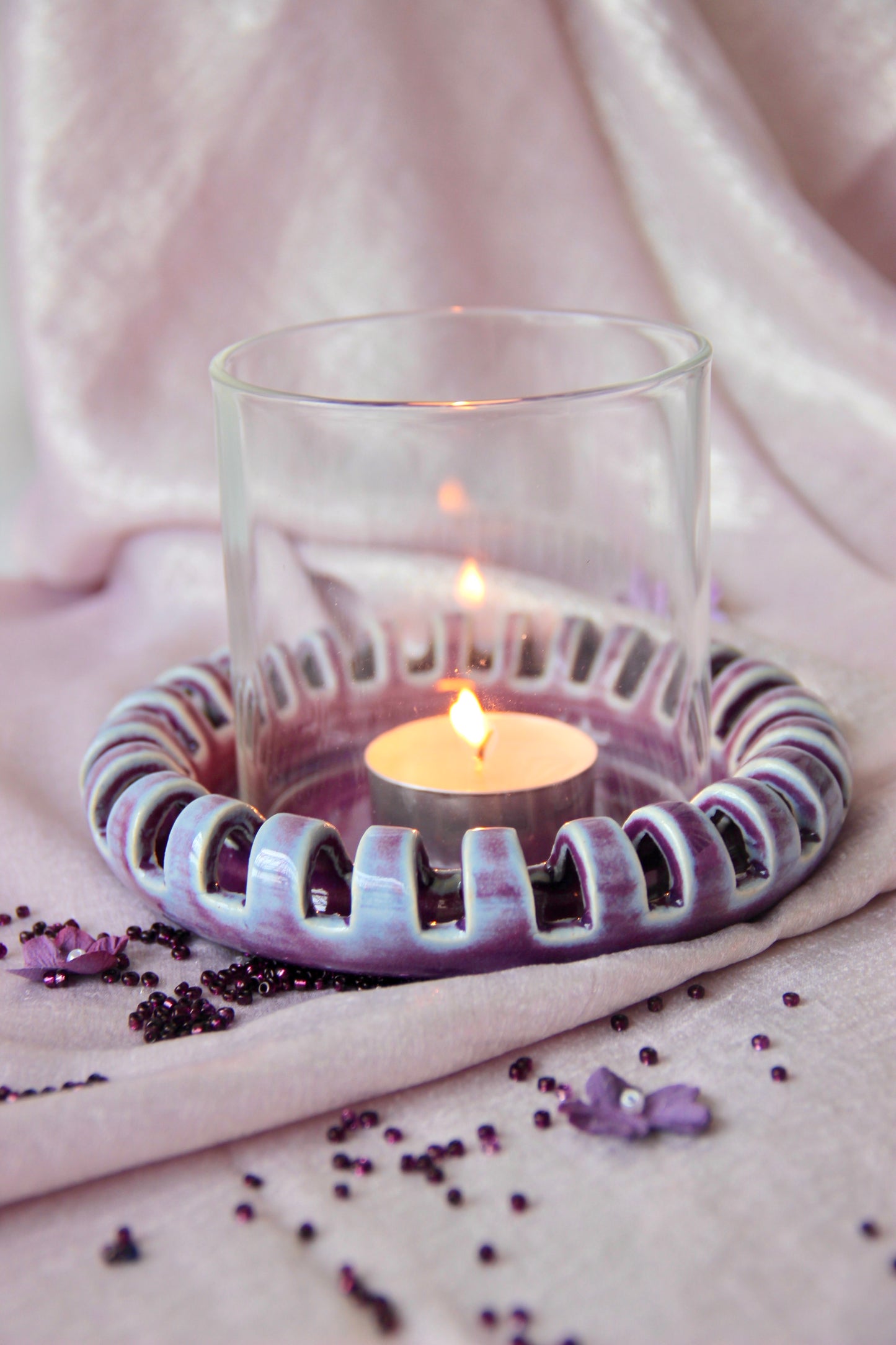 Halo Tabletop Tealight Holder with Glass | Mulberry