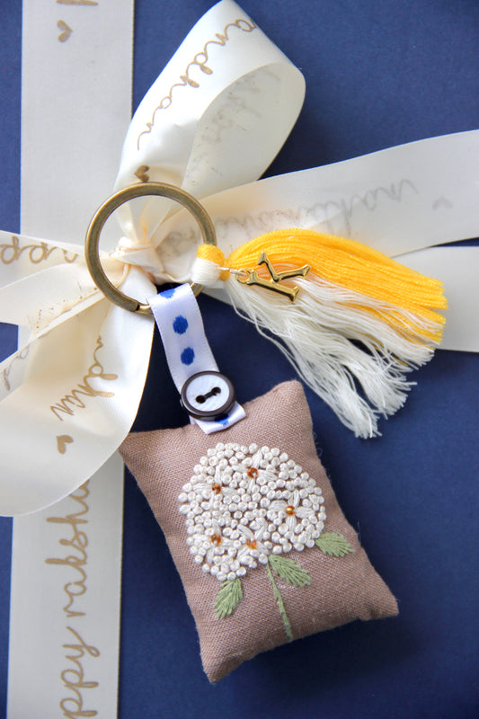 Hand-embroidered Keychain | White Floral
