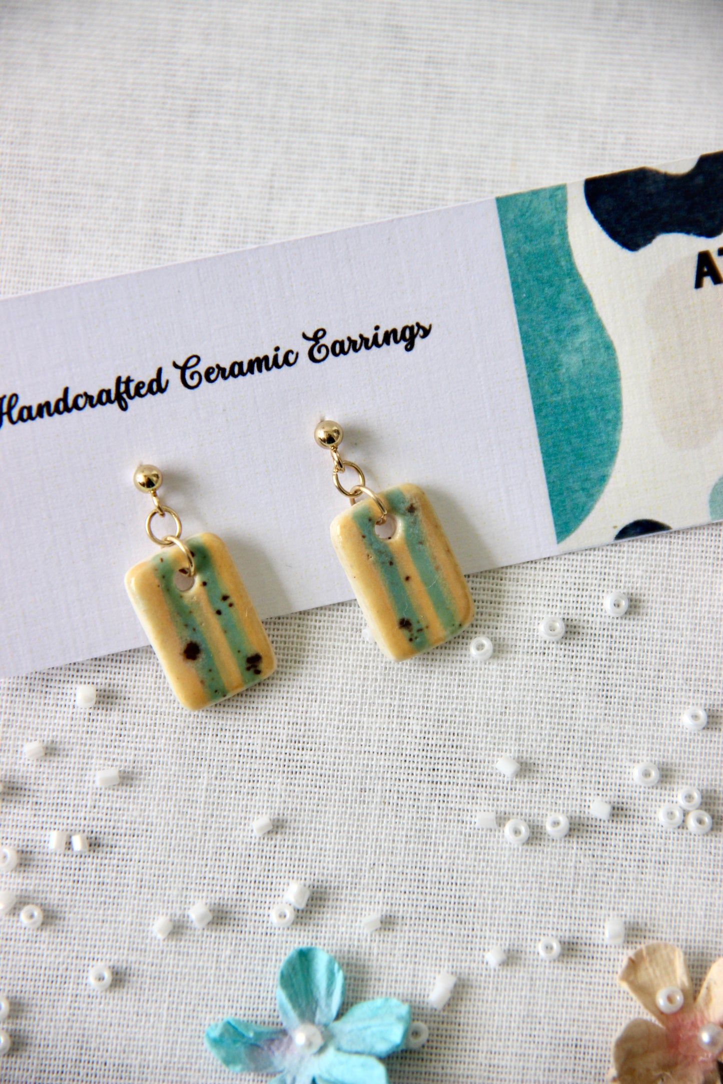 24k Gold Plated Handmade Ceramic Earrings | Dune Mint