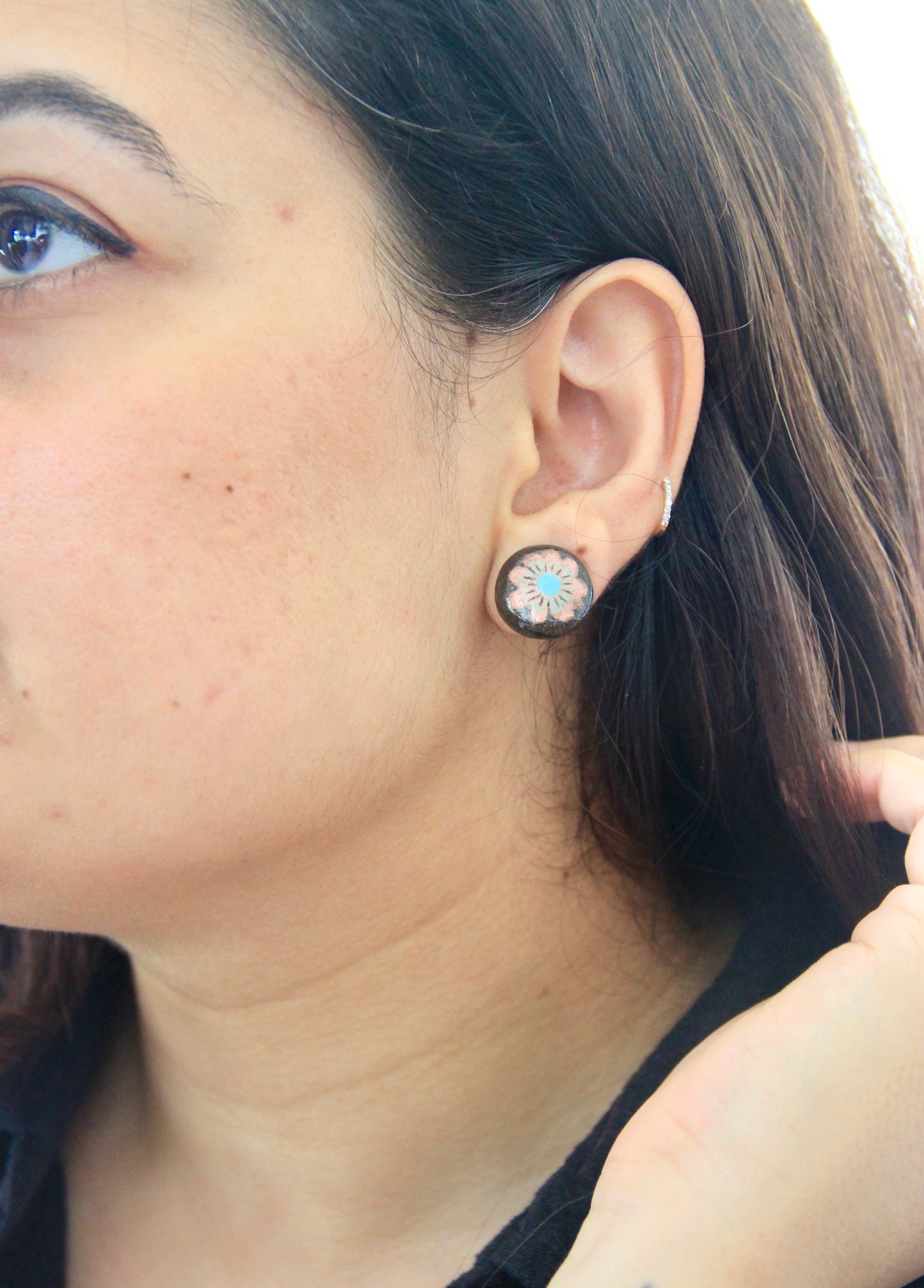 18k Gold Plated Stainless Steel Handmade Ceramic Studs Round | Petal Radiance
