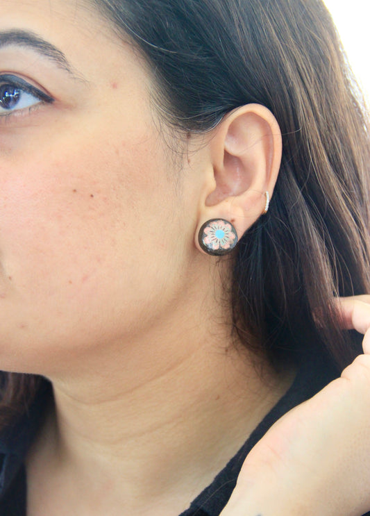 18k Gold Plated Stainless Steel Handmade Ceramic Studs Round | Petal Radiance
