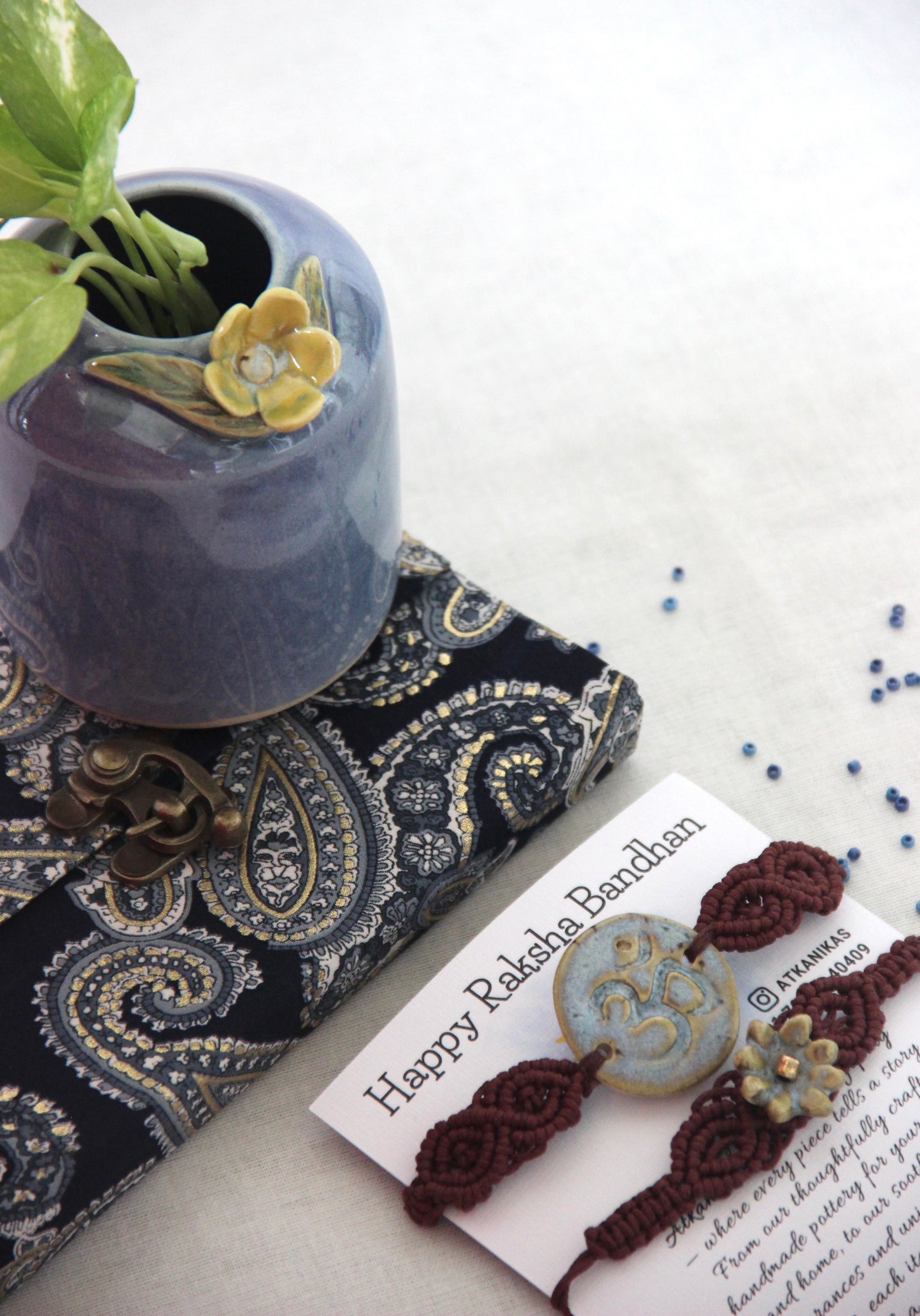 Blessing & Bloom Set - Couple Rakhi for Bhaiya & Bhabhi | Misty Blue