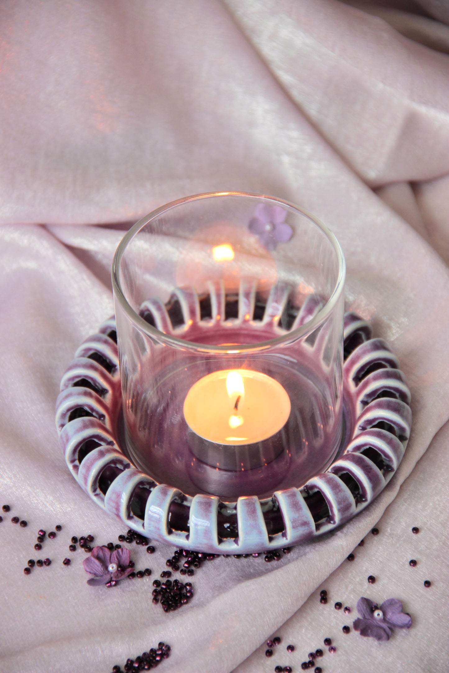 Halo Tabletop Tealight Holder with Glass | Mulberry