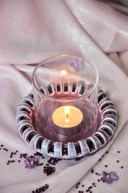 Halo Tabletop Tealight Holder with Glass | Mulberry