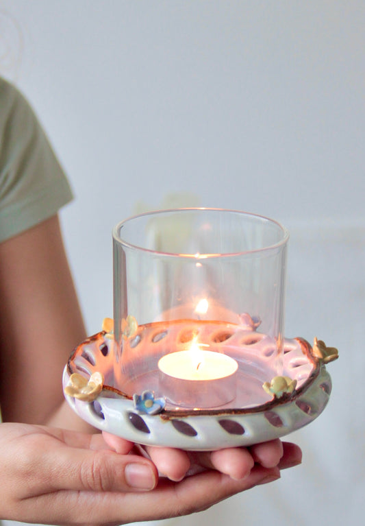 Halo Tabletop Tealight Holder with Glass | Blossom