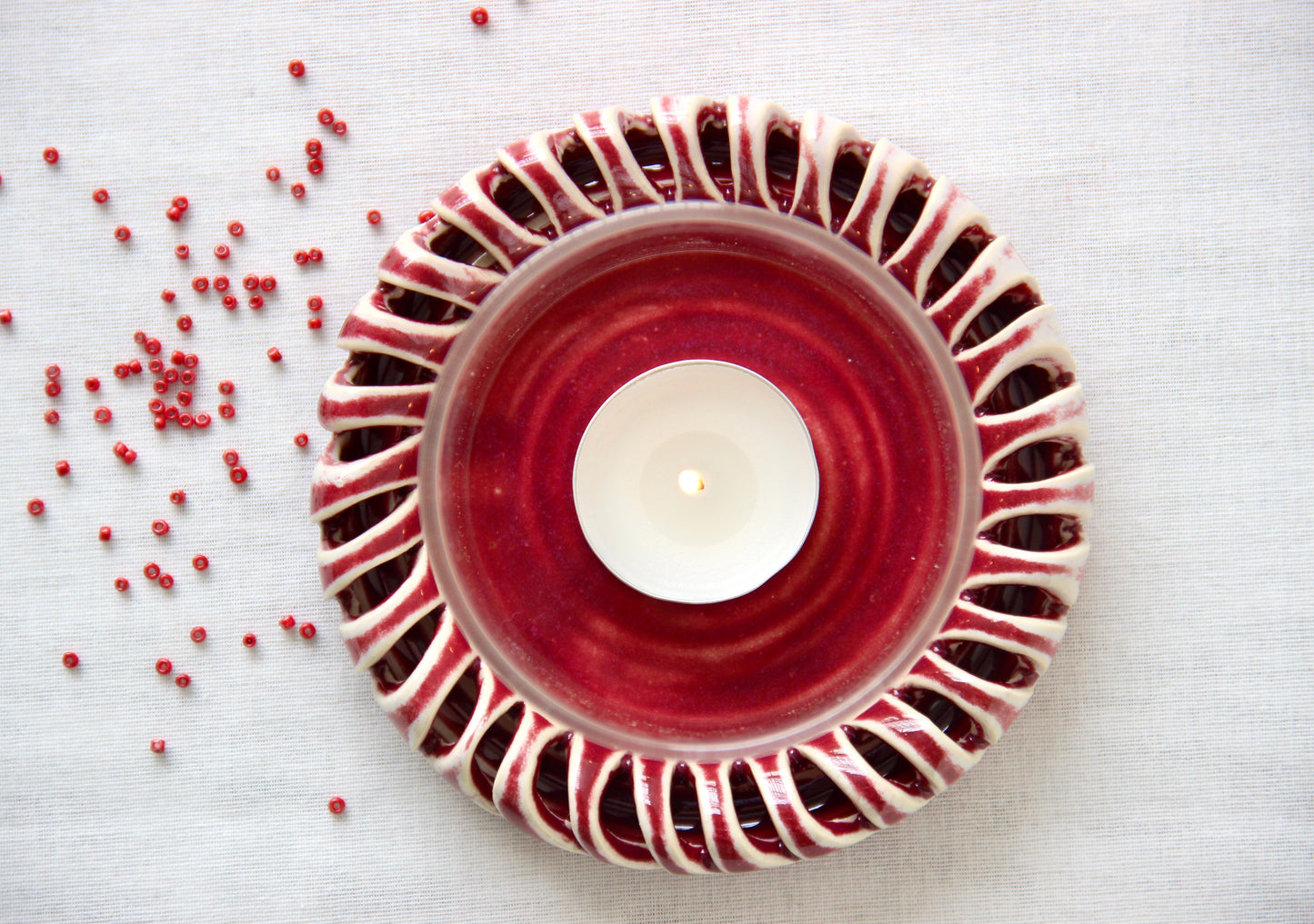 Halo Tabletop Tealight Holder with Glass | Crimson