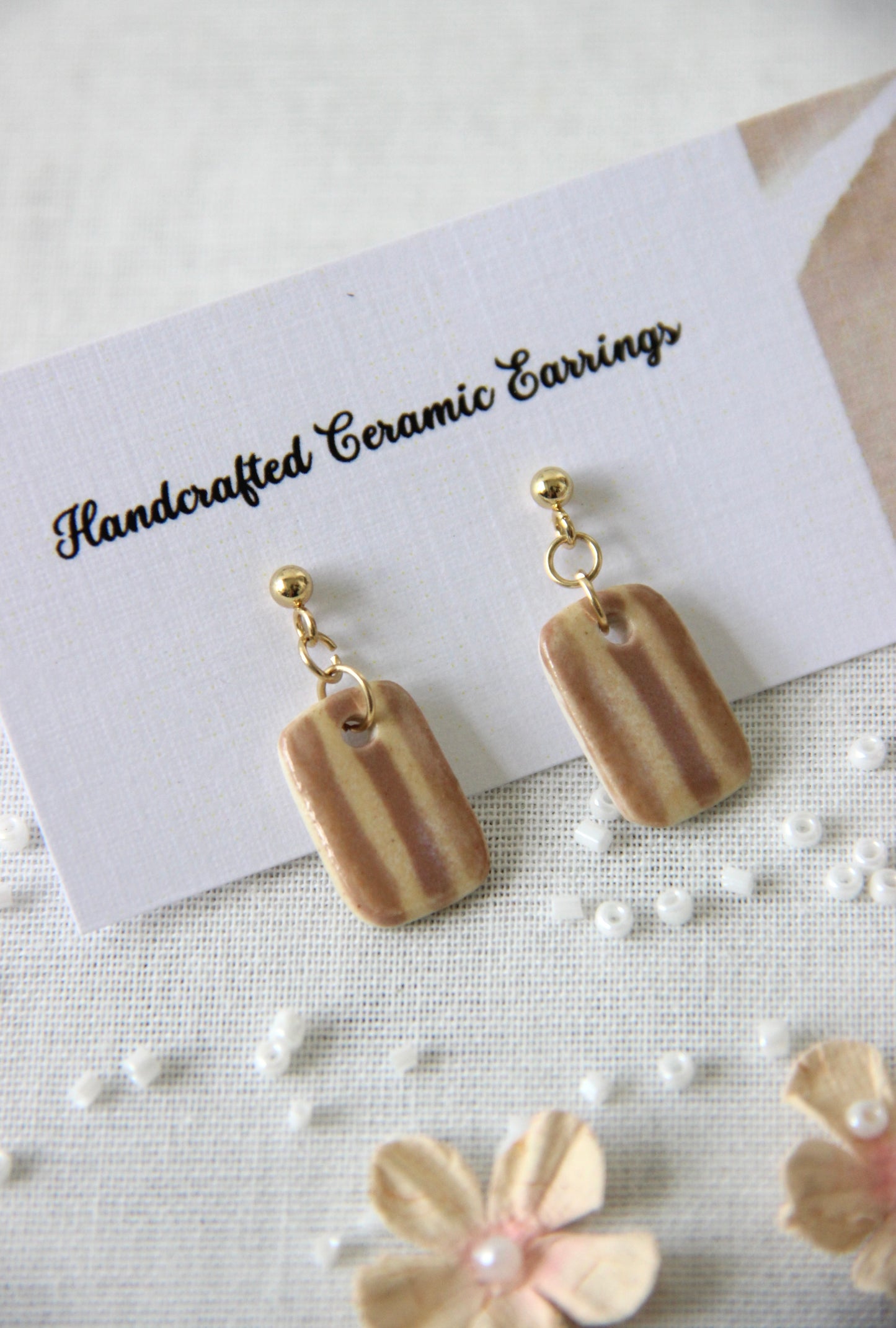 24k Gold Plated Handmade Ceramic Earrings | Honey Toffee