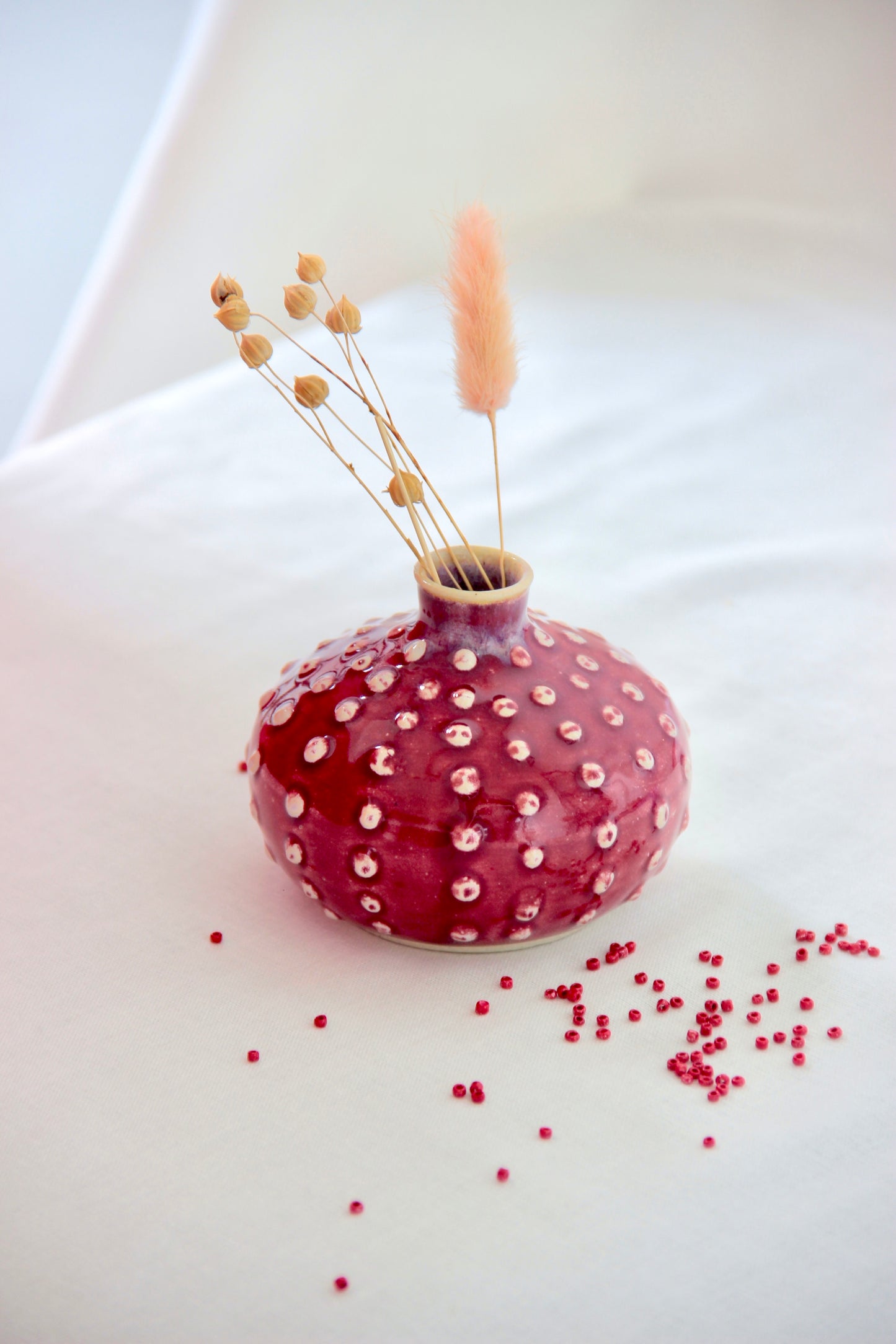 Handmade Ceramic Desk Pot | Textured Red