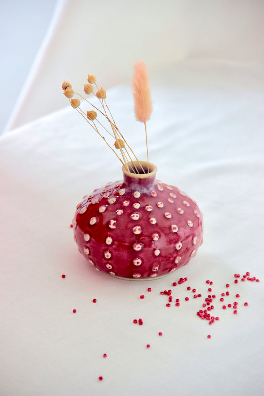Handmade Ceramic Desk Pot | Textured Red