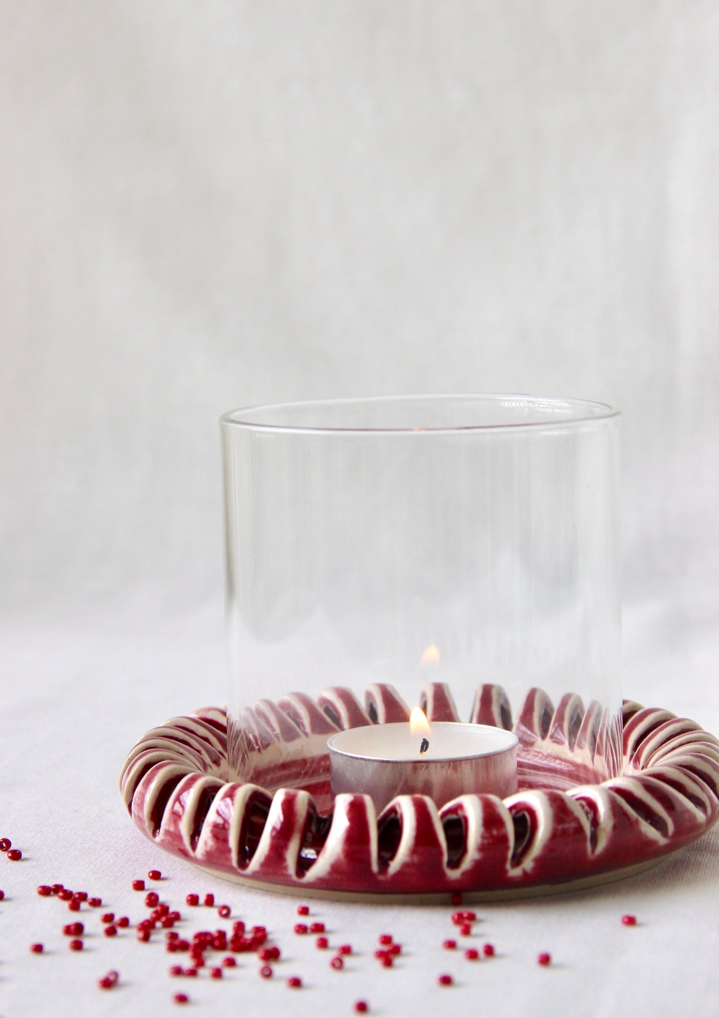 Halo Tabletop Tealight Holder with Glass | Crimson
