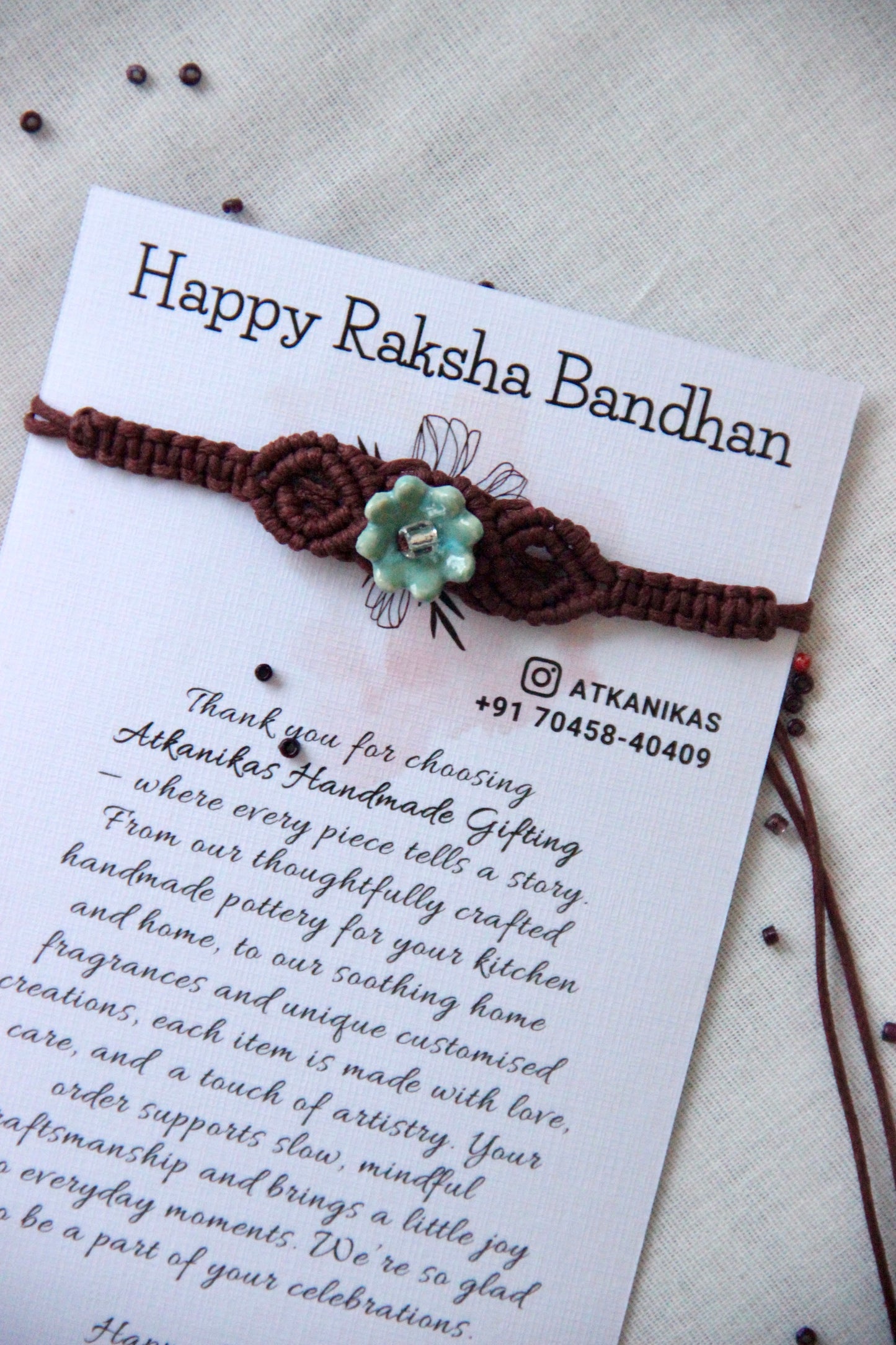 Bloom Charm Woven Bracelet Single Rakhi | Brown