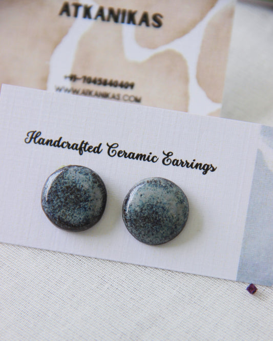 18k Gold Plated Stainless Steel Handmade Ceramic Studs Round | Moonstone