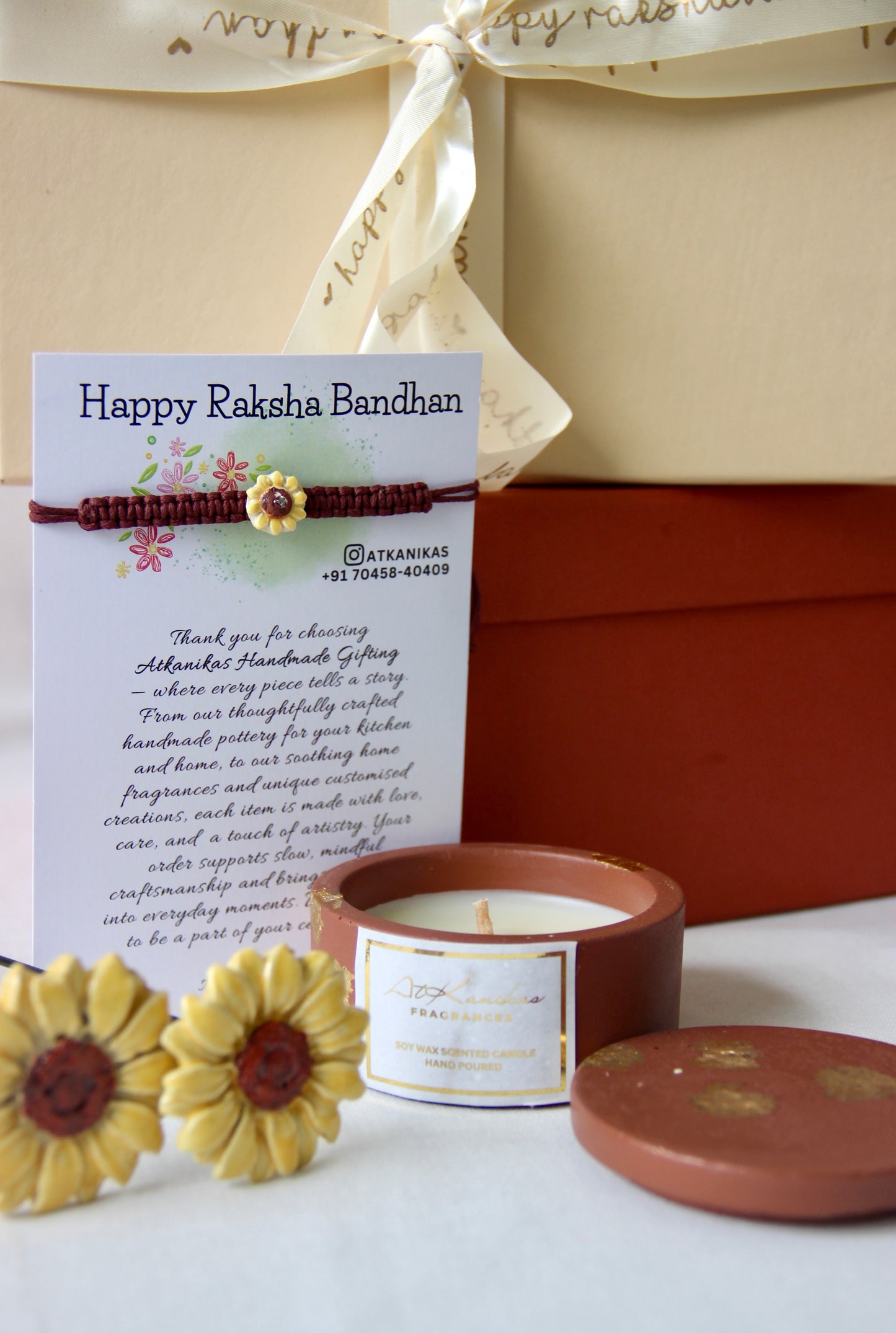 Minimalist Sunflower Charm Single Rakhi | Brown