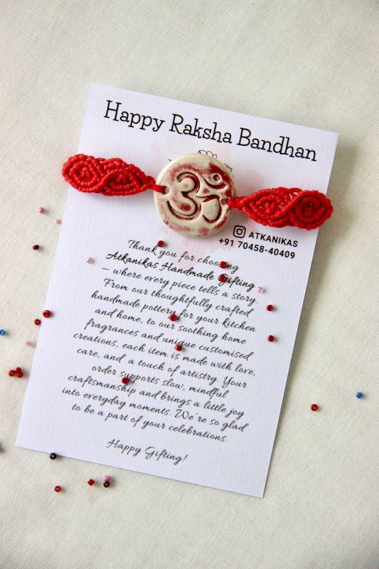 Om Charm Woven Bracelet Single Rakhi | Red
