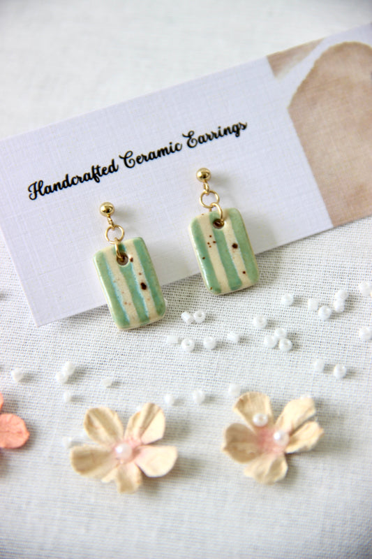 24k Gold Plated Handmade Ceramic Earrings | Matcha Stripe