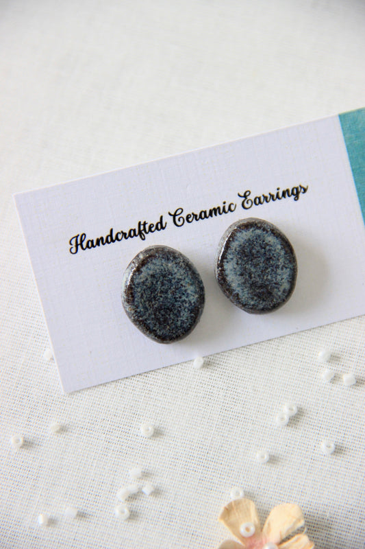 18k Gold Plated Stainless Steel Handmade Ceramic Studs Oval | Moonstone